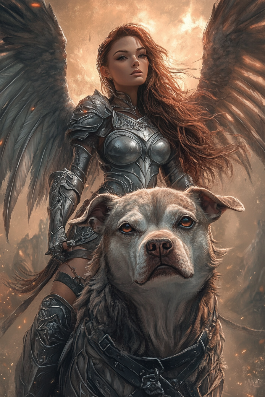 Warrior's Winged Guardian - Custom Portrait